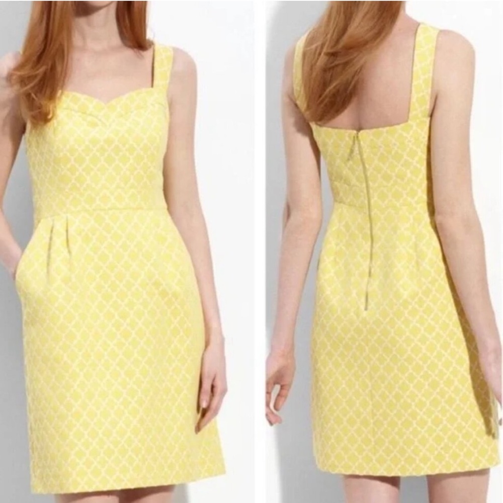 Kate Spade New York Hilary Yellow White Quatrefoil Sweetheart Dress Size 2